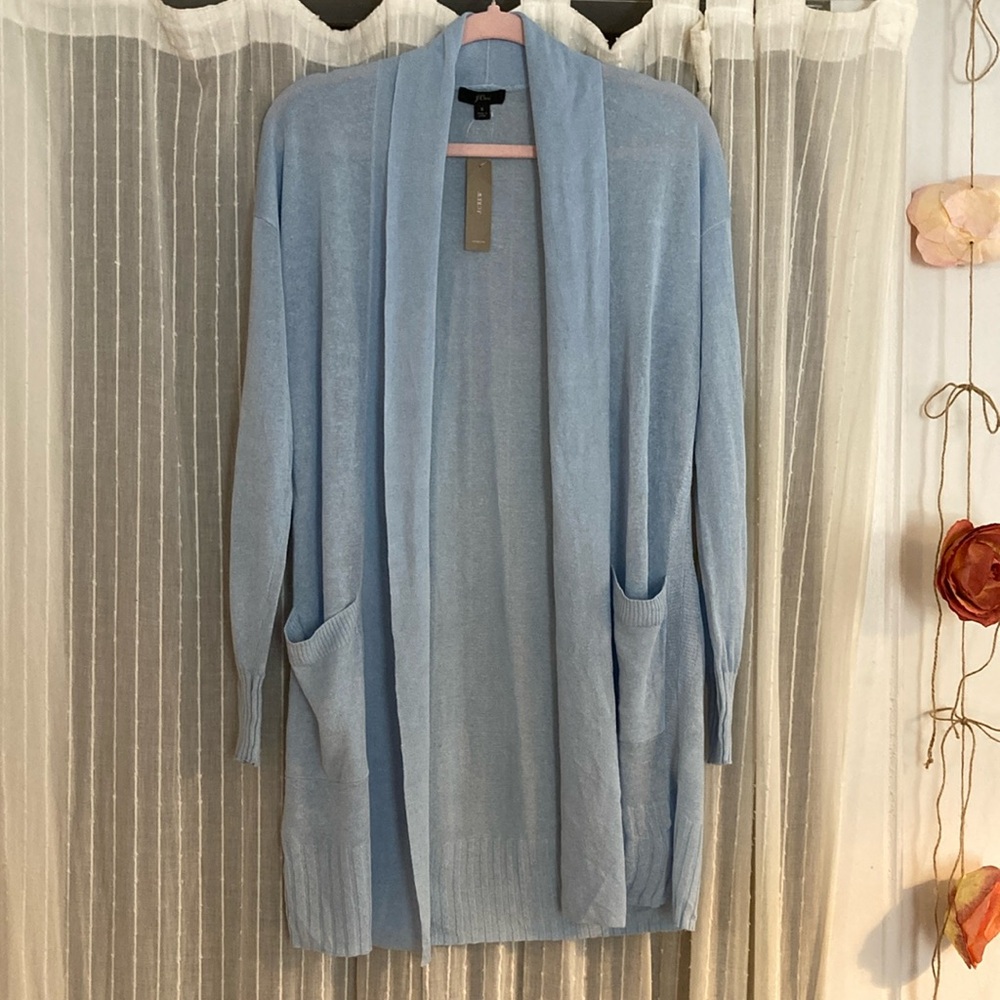 J. Crew Linen Blend Cardigan with Pockets in Blue. Size: S